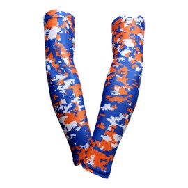 PAIR - Sports Farm - Compression Elbow Arm Sleeves (YOUTH MEDIUM, ROYAL ORANGE DIGI CAMO)