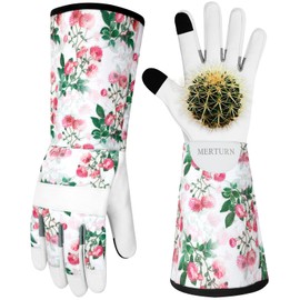 MERTURN Leather Long Gardening Gloves for Women Touch Screen Design Garden Gloves Thorn Proof Yard Working Gloves for Women