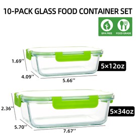 UMEIED 10 PACK Glass Food Storage Containers with Leak Proof Lids, Glass Airtight Meal Prep Containers Set for Lunch, On the Go, Leftover, Kitchen Pantry Organizers and Storage (Green)