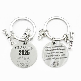 Remarkabel 2025 Graduation Gift 2025 Graduation Keychain 1.2 Inch The Class of 2025 Inspirational Gift for Boys Girls Student Two Sided Design（1 Pcs）, Silvery, 1.2 Inch