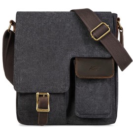 Kasgo Small Messenger Bag, Canvas Shoulder Bag Vintage Crossbody Bag Men Bag Satchel Bag with Multi Pockets for Work Travel Business, Grey
