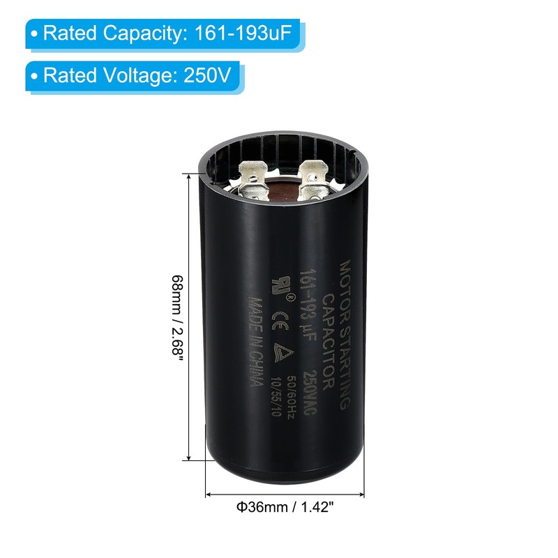PATIKIL Motor Start Capacitor, 2 Pcs 161-193uF/Mfd 250V 50/60Hz CD60