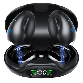 YLYHHFY Wireless Earbuds Open Ear Headphones Clip On Earbuds Bluetooth 5.3 Headphones Long Playtime Ear Buds Digital Display Charging Case Noise Canceling Waterproof Sports Earphones