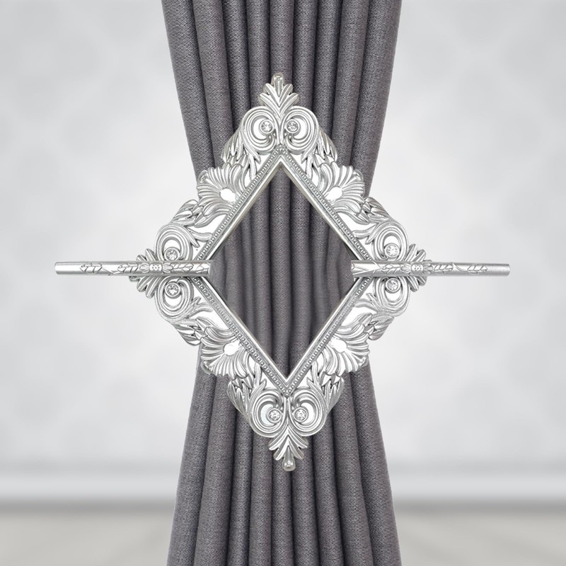 Mewutal 2 Pack Silver Curtain Tiebacks Square Curtain Holdbacks Plastic