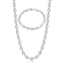 AFSTALR Men's Stainless Steel Necklace 6/9/11 mm Coffee Bean Chain Bracelet Set for Men Silver/Gold/Black 51/56/61 cm Hip Hop Necklace Plate Chain for Men, Stainless Steel, No Gemstone