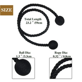 Nieffeiy Curtain Tiebacks Outdoor Elegant Decorative Tie Backs Modern Rope Tiebacks for Drapes Window Curtain Holdbacks for Draperies (Black, 2)