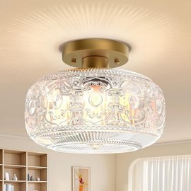 OYKYOHEI Semi Flush Mount Ceiling Light, Upgraded Larger Hallway Light Fixture, Gold Globe Glass Close to Ceiling Light, Indoor Hanging Light for Bedroom Kitchen Porch Hallway, Bulbs Not Included