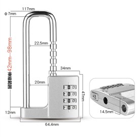 Tumecos Padlock, Password Lock, Dial, Numbered Lock, Security Gear Lock, Variable 4 Digit Combination Lock, Number Padlock, Outdoor School, Company, Warehouse, Adjustable Expansion U Lock, Silver