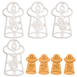 Set of 4 UFO kidnapped Christmas cookie cutters (shapes: Santa, gift, snowman, and Christmas tree), 4 pieces