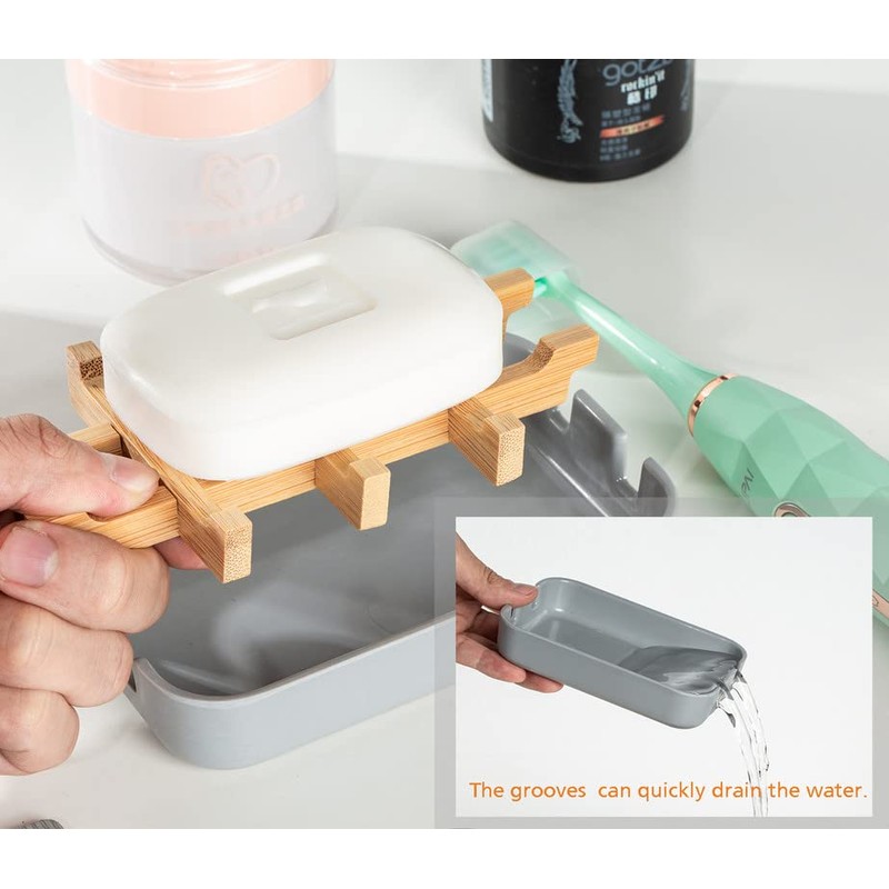 Sansnow Eco-Friendly Bamboo Soap Dishes, Removable Soap/Sponge Holder for Home,