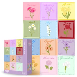 Theo's Puzzles Birth Month Flower Puzzles for Adults 1000 Pieces - Smooth Edged, High Resolution Puzzle; Matte Finished, Zero Dust Jigsaw Puzzle