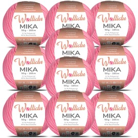 Wollidu Mika 51% Polyacrylic, 49% Cotton for Crochet and Knitting, 10 x 50 g/165 m, Oeko-Tex Knitting Yarn, Crochet Yarn - Pink