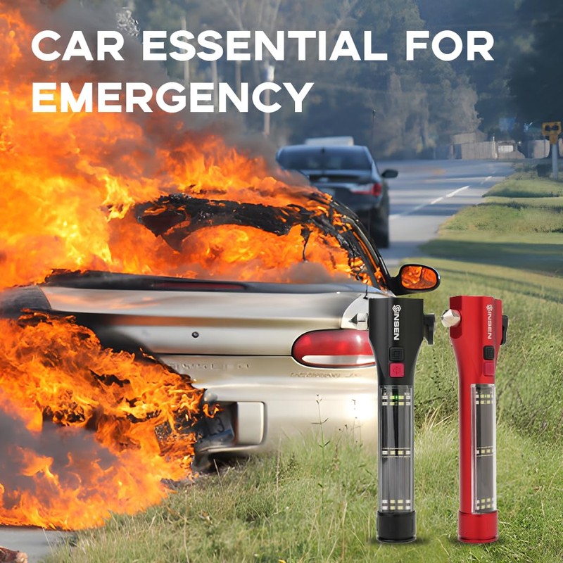 SINSEN Car Safety Hammer Flashlight, Tactical Emergency Rescue Tool, LED