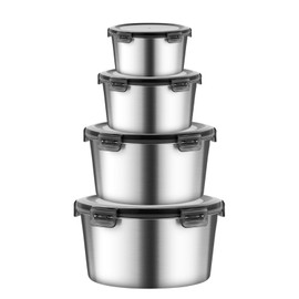 MAXCOOK 316L Stainless Steel Food Storage Containers with Lids, 11.5oz/20oz 34oz/71oz Airtight Metal Meal Prep Containers,Bento Lunch Box for Kitchen, Picnic & Camping（340 ml/600 ml/1000 ml/2100 ml）