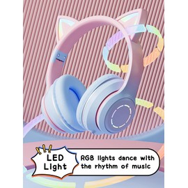 Kids Bluetooth Headphones,Cat Ear Headphones,Bluetooth with LED Light Up Foldable Kids Wireless Headphone,HD Stereo Sound Childrens Headphones Built in Microphone for Phone/Tablet/Study(Lake Green)