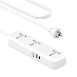 AU Plug Adapter with USB Ports, Universal Extension Cord 4 FT, European, UK, USA, India to AUS Plug Adapter for Travel & Life, Accepts Type A/B/C/D/E/F/G/H/I/J/K/L/N/O Plugs, White