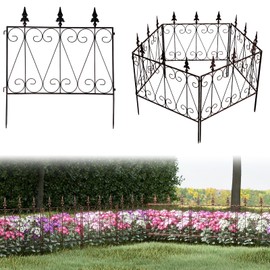 JSUN7 5 Panels Decorative Garden Fence - 26in (H) x 10ft (L) Metal Garden Fence Border Garden Fencing, Animal Barrier for Dogs, Outdoor Flower Edging for Yard Landscape Patio Garden, Black Gold