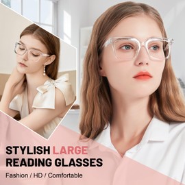 MARE AZZURO Oversized Reading Glasses 1.0 Women, Transparent Big Readers 100, Clear Frame Reading Glasses 1.00 1.25 1.50 1.75 2.00 2.25 2.50 2.75 3.00 3.50