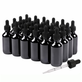 NOOEEISS 2oz Glass Dropper Bottle,Preety Texture Tincture Bottles with Precise Scales Eye Droppe,for All Kinds Of Mixed Liquids,Leak-Proof Design for Easy Travel (Black-24Pack)