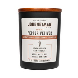 House of Velas Journeyman Collection Candle, 15oz, Wooden Wick, Pepper Vetiver, Large Painted Jar