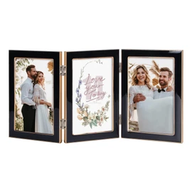 Lavezee 4x6 Black Trifold Picture Frame, Vertical Hinged Frames Made to Display Three 4 by 6 inch Photos for Wall and Tabletop Decor
