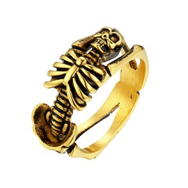 U7 Skull Ring Gold Mens Gothic Stainless Steel Rings for Son Men Jewellery