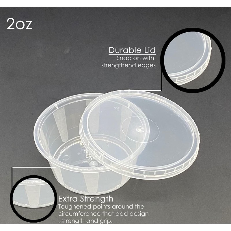 2oz Round Plastic Food Containers Lids Deli Pot or Sauce