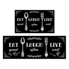 2 Piece Farmhouse Kitchen Rug Set, Black and White Rustic Vintage Style Theme Decor Kitchen Rugs, Absorbent Washable Floor Mats, Home Indoor Runner Carpet 17x30+17x47 Inches