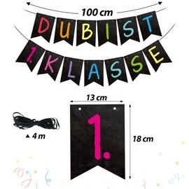 BETESSIN Garland School Decoration Boy & Girl – Du bist 1st Class – Original School Child Garland in Blackboard Style – Hanging Decoration for First Day of School, First Day of School Party
