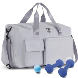 FIORETTO Womens Mens Sports Gym Bag Duffle Bag with Shoes Compartment, Weekend Travel Bag Overnight Bag for Women, Water Resistant Holdall Hospital Bag for Swimming Grey