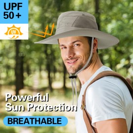 Sun Hat for Women Men UPF 50+ Fishing Hat Wide Brim Bucket Hat with UV Protection Summer Hat for Hiking, Beach, Safari (US, Alpha, One Size, Light Grey)