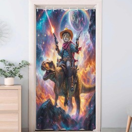 Grtuspr Cute Kids Shower Curtain, Cool Unicorn Riding Dinosaur Shower Curtain Sets for Bathroom,Funny Cartoon Colorful Rainbow in Fantasy Galaxy Space Boys Girls Restroom Decor Accessories with Hooks