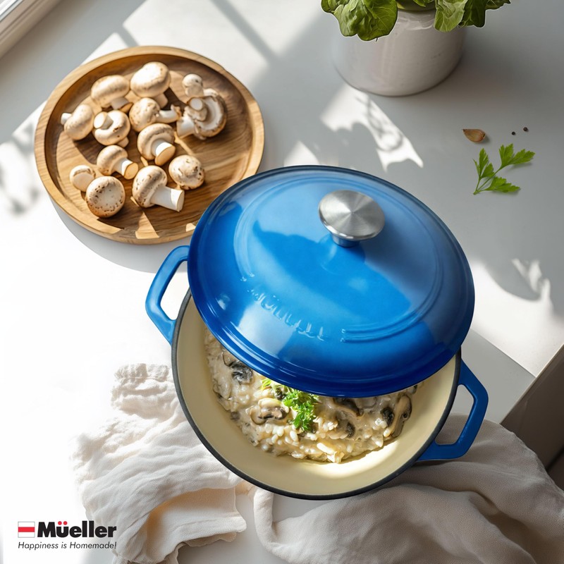 MUELLER HOME 4.5 QT Enameled Cast Iron Dutch Oven, Heavy-Duty
