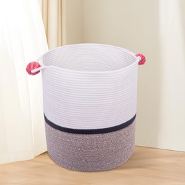 ZhenJeas Laundry Baskets Woven Cotton Rope Laundry Hamper with Handles for Decor Storage of Dirty Clothes,Toys and Blankets in Bathroom,Baby Room and Living Room