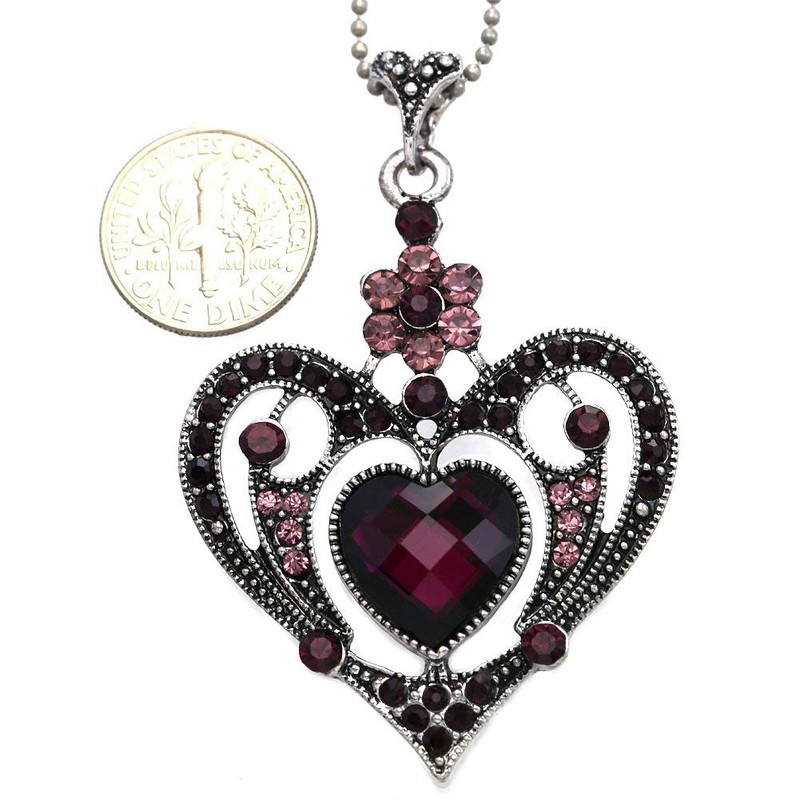 Soulbreezecollection Valentine's Day Gift Purple Heart Necklace Flower Pendant Charm