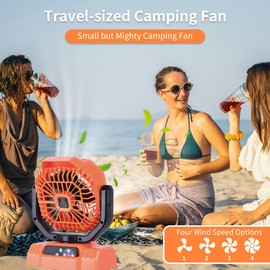 AVV High Speed Portable Camping Fan Rechargeable Fan, Oscillation Fan with Remote Control, and LED Light Battery Powered Fan Outdoor Fan with Camping Essentials Accessories for Patio, Tent, Orange