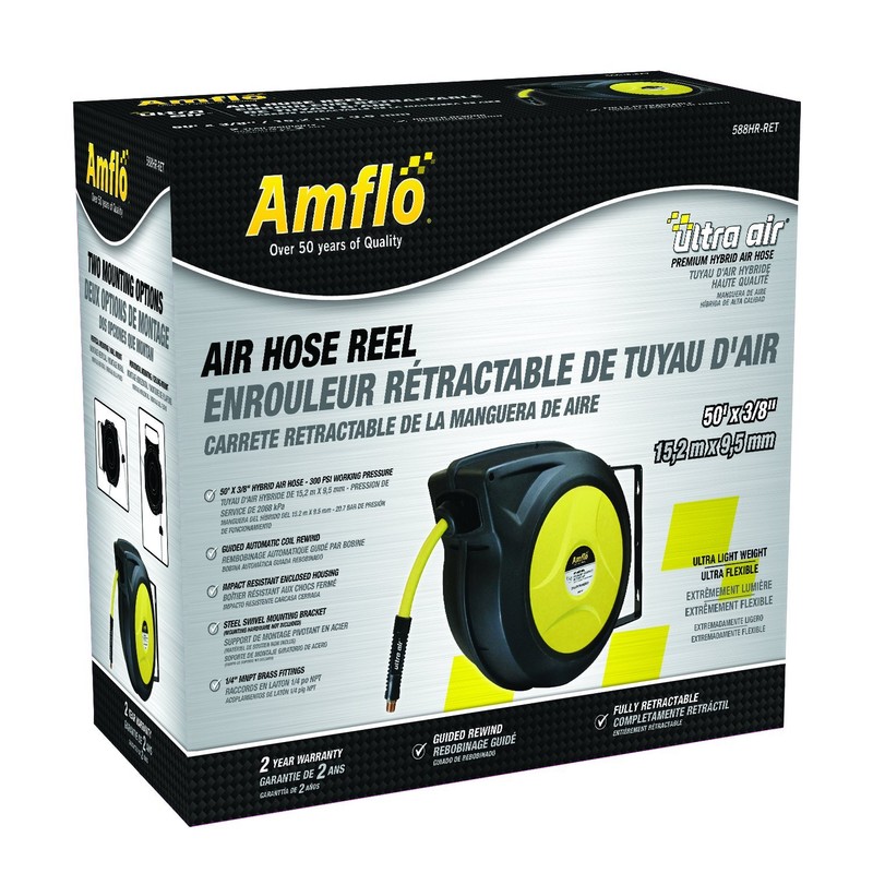 Amflo 588HR-RET 3/8" x 50' Enclosed Hyrbrid Hose Reel, Yellow
