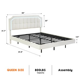 IDEALHOUSE Floating Bed Frame Queen Size with RGB Led Lights, Upholstered Platform Queen Bed with Adjustable Headboard, Button Tafted Headboard No Box Spring Needed, Easy to Assemble