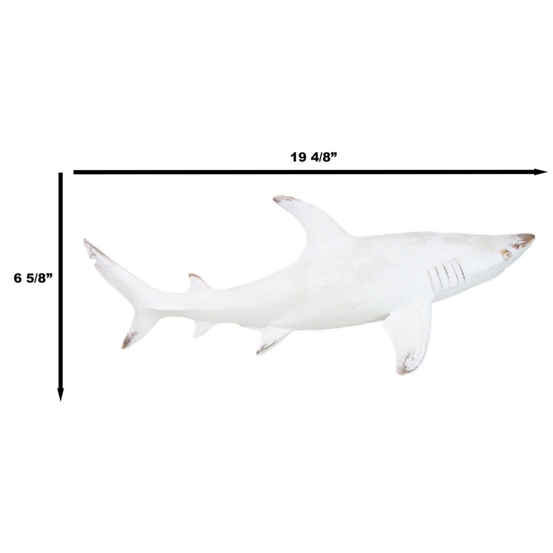 Nautical Ocean Marine Great White Shark Swimming Antiqued White Figurine