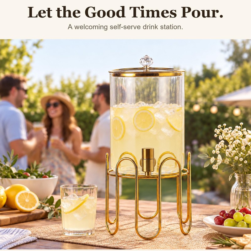 1 Gallon High Borosilicate Glass Beverage Dispenser with Glass Lid,