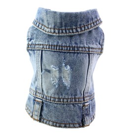 FuQiBasics Pet Clothes Dog Jeans Jacket Cool Blue Puppy Denim T-Shirt for Small Medium Dogs Cats Lapel Vests Classic Vintage Washed Dog Clothes Scratch Design Adorable Dog Shirt