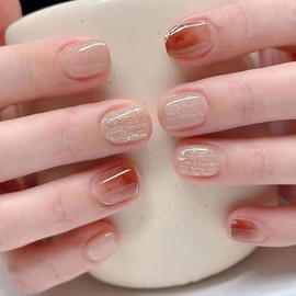 [ALLEVG] Nail Tips, 24 Pieces, Nail Tips, Short 3D, Autumn and Winter, Popular Japanese Style, Cute, Simple, Stylish, Coming of Age Ceremonies, School Entrance Ceremonies, Graduation Ceremonies,