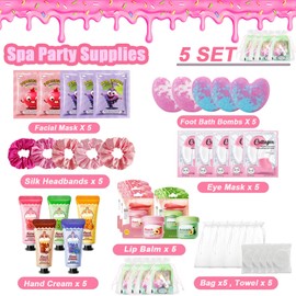 Sleepover Kit,Sleepover Party Supplies For Girls,40pcs/5 Set Pamper SPA Party Supplies With Facial Masks Skincare,Eye Patches Hand Cream,Lip Balm,Foot Bath Bombs,Gift for Sleepovers and Birthdays