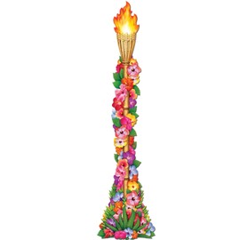 Beistle Jointed Cardstock Paper Floral Tiki Torch Cut Walls Luau Party Decor, 4', Multicolored