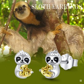 TUGHRA Sloth Earrings for Women – 925 Sterling Silver Studs, Lightweight Hypoallergenic Dainty Animal Jewelry Gift for Teens