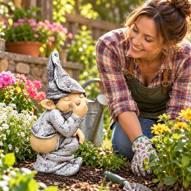 Mini Funny Resin Garden Gnome Statue, 5.12-Inch Small Outdoor Dwarf