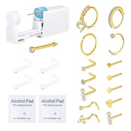 QWALIT Nose Piercing Kit Gold Nose Ring Piercing Kit Self Nose Piercing Kit at Home Nose Piercing Kit with Nose Rings Disposable Nose Piercing Gun Kit Gold Piercing Kit for Nose Ring Gun Piercing Kit
