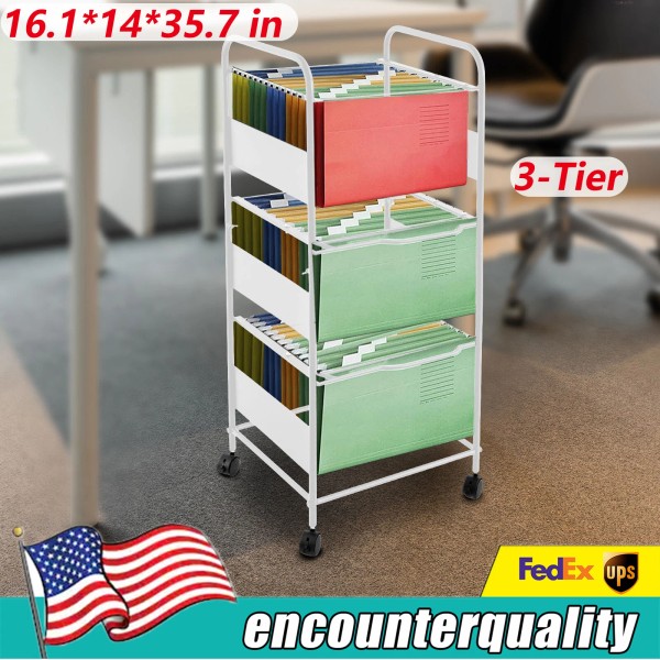 Unbranded 3-Tier Metal Rolling File Cart Home Office File Cart