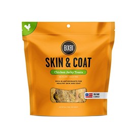 BIXBI Skin & Coat Support Chicken Jerky Dog Treats, 12 oz - USA Made Grain Free Dog Treats - Antioxidant Rich to Support Shiny, Full Bodied Coats - High in Protein, Whole Food Nutrition, No Fillers