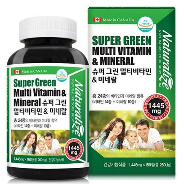 Naturalize Super Green Multivitamin Mineral 180 tablets 1445mg One-a-day comprehensive nutritional supplement for the whole family